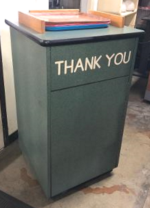 GREEN FORMICA TRASH CAN in DINER/RESTAURANT > TRASH CANS