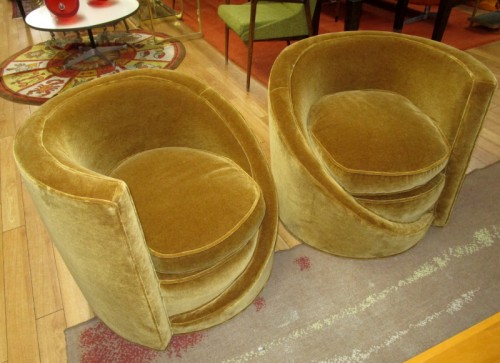 GOLD MOHAIR CLUB CHAIRS