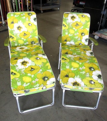 GREEN CHAISE LOUNGES
