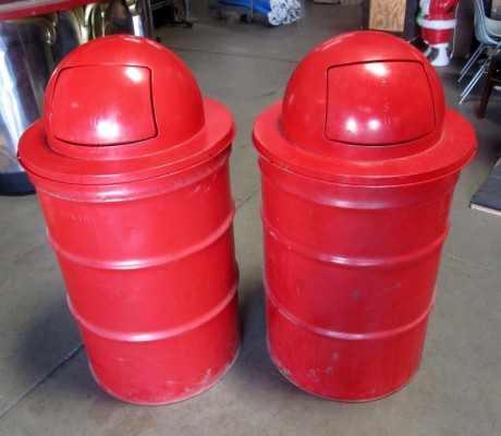 RED 55 GALLON DRUM TRASH CANS